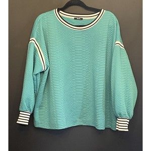 Vintage Sweatshirt Turquoise Black White Wonen’s 1XL 1980’s 80’s  A97